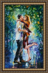 The Kiss (le Baiser _ Il Baccio) Framed Paintings - RAINY KISS by Leonid Afremov