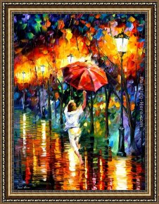 The Umbrellas Framed Paintings - RED UMBRELLA by Leonid Afremov