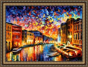 Venice Twilight Framed Paintings - VENICE - GRAND CANAL by Leonid Afremov