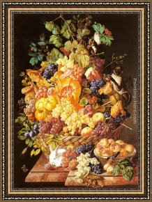 Four Children with a Basket of Fruit Framed Paintings - A Basket of Fruit with Animals by Leopold Zinnogger