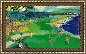 Beach Skyline Framed Paintings - 18th at Pebble Beach by Leroy Neiman