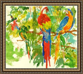 Paradise Framed Paintings - Birds of Paradise by Leroy Neiman