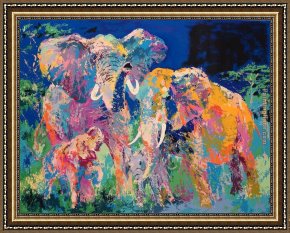 A Peasant Family Gathered Around The Kitchen Table Framed Paintings - Elephant Family by Leroy Neiman
