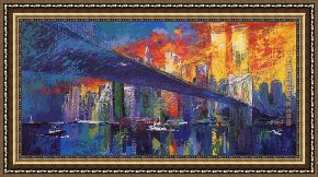 Waterlilies And Japanese Bridge Framed Paintings - The Brooklyn Bridge by Leroy Neiman