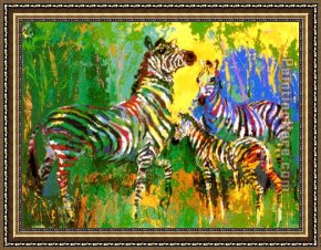 Family at Saltimbanquesc Framed Paintings - Zebra Family by Leroy Neiman