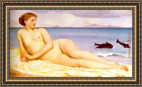 Nymph And Triton Framed Paintings - Actaea the Nymph of the Shore by Lord Frederick Leighton