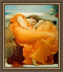 Leighton Flaming June Framed Paintings - Flaming June by Lord Frederick Leighton