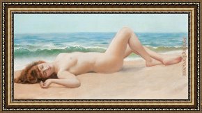 Nude on a Sofa Framed Paintings - Nude on the Beach by Lord Frederick Leighton