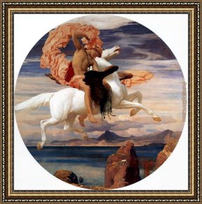 Andromeda Framed Paintings - Perseus on Pegasus Hastening to the Rescue of Andromeda by Lord Frederick Leighton