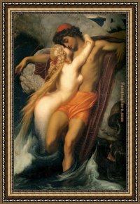 Leighton Flaming June Framed Paintings - The Fisherman and the Syren by Lord Frederick Leighton