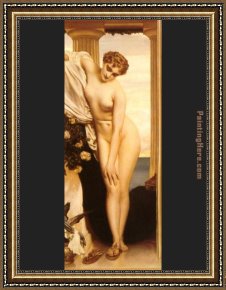 El Bano Del Caballo [the Horse's Bath] Framed Paintings - Venus Disrobing for the Bath by Lord Frederick Leighton