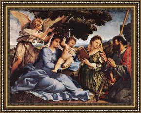 Madonna with The Rosary Framed Paintings - Madonna and Child with Saints and an Angel by Lorenzo Lotto