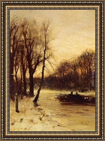 Landscape with Figure Framed Paintings - Figures In A Winter Landscape At Dusk by Louis Apol