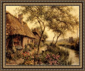Cottage Stream Framed Paintings - Cottages Beside A River by Louis Aston Knight