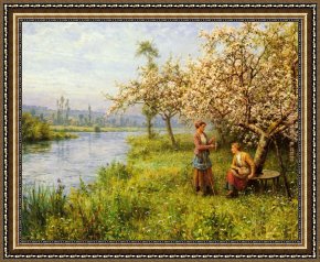 A Beautiful Day Framed Paintings - Country Women after Fishing on a Summer's Day by Louis Aston Knight