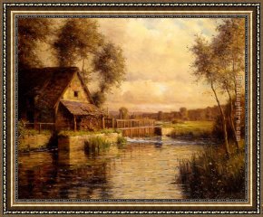 Mill on The Thames, Mapledurham Framed Paintings - Old Mill in Normandy by Louis Aston Knight