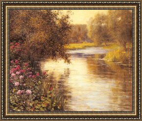 Promise of Spring Framed Paintings - Spring Blossoms along a Meandering River by Louis Aston Knight