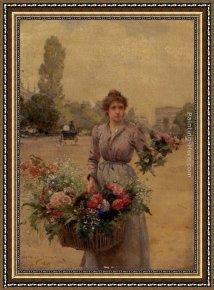 Joan of Arc Framed Paintings - A Flower Seller Near The Arc De Triomphe by Louis Marie de Schryver