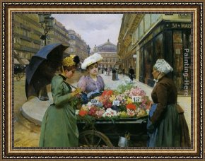 Vue De Saintes Maries 1888 Framed Paintings - Marchande des Fleures by Louis Marie de Schryver