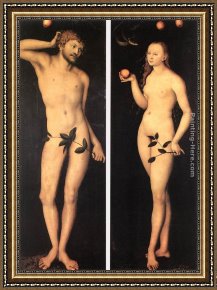 Eve Framed Paintings - Adam and Eve by Lucas Cranach the Elder
