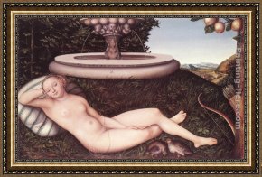 Nymph And Triton Framed Paintings - The Nymph of the Fountain by Lucas Cranach the Elder