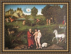 Paradise Framed Paintings - The Paradise by Lucas Cranach the Elder