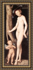 Cupid Framed Paintings - Venus and Cupid with a Honeycomb by Lucas Cranach the Elder