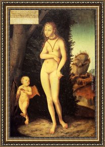Cupid Framed Paintings - Venus With Cupid The Honey Thief by Lucas Cranach the Elder