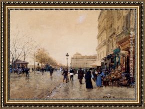 Les Moissonneurs 1888 Framed Paintings - Paris, Le Louvre, Le Quai De La Megisserie Et Les Marchands D'Oiseaux by Luigi Loir