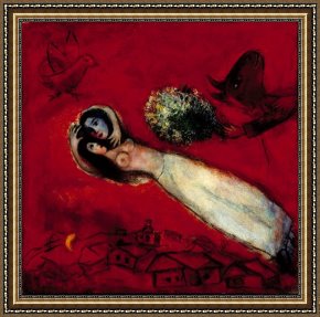The Red Boats Argenteuil Framed Paintings - lovers in the red sky by Marc Chagall
