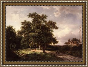 Brazilian Forest Framed Paintings - Figures on a Forest Path by Marianus Adrianus Koekkoek