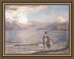 Bathers Framed Paintings - Bathers on the Beach by Marie Auguste Emile Rene Menard
