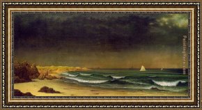 Peace in The Midst of The Storm Framed Paintings - Approaching Storm Beach Near Newport by Martin Johnson Heade