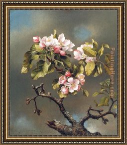 Those Blossoms You Gave So Freely 4 Framed Paintings - Branch of Apple Blossoms against a Cloudy Sky by Martin Johnson Heade