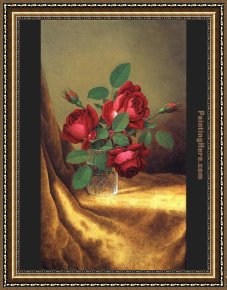 The Titan's Goblet Framed Paintings - Red Roses in a Crystal Goblet by Martin Johnson Heade