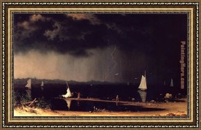 Peace in The Midst of The Storm Framed Paintings - Thunder Storm on Narragansett Bay by Martin Johnson Heade