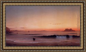 Beach Skyline Framed Paintings - Twilight, Singing Beach by Martin Johnson Heade