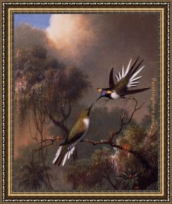 Sower with Setting Sun After Millet Framed Paintings - Two Sun Gems on a Branch by Martin Johnson Heade