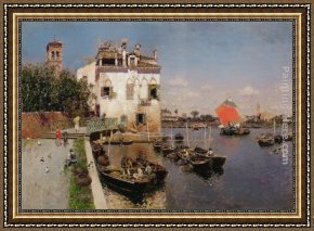 A View of Santa Maria Della Salute, Venice Framed Paintings - Venetian Fisherman with a Distant View of San Marco, Venice by Martin Rico y Ortega