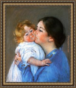 Mrs Cassatt Reading to Her Grandchildren, 1888 Framed Paintings - A Kiss For Baby Anne by Mary Cassatt