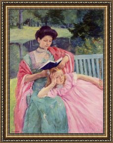 Mrs Cassatt Reading to Her Grandchildren, 1888 Framed Paintings - Auguste Reading to Her Daughter by Mary Cassatt