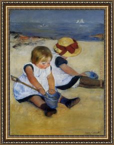Mrs Cassatt Reading to Her Grandchildren, 1888 Framed Paintings - Children on the Shore by Mary Cassatt