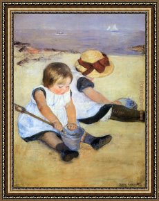 Mrs Cassatt Reading to Her Grandchildren, 1888 Framed Paintings - Children Playing On The Beach by Mary Cassatt
