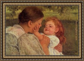 Mrs Cassatt Reading to Her Grandchildren, 1888 Framed Paintings - Maternal Caress by Mary Cassatt