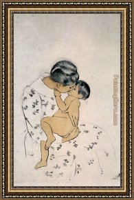 Mrs Cassatt Reading to Her Grandchildren, 1888 Framed Paintings - Mother's Kiss by Mary Cassatt