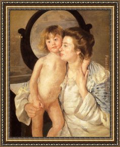 Mrs Cassatt Reading to Her Grandchildren, 1888 Framed Paintings - Mother And Child Aka The Oval Mirror by Mary Cassatt