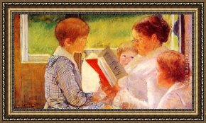 Mrs Cassatt Reading to Her Grandchildren, 1888 Framed Paintings - Mrs Cassatt Reading to her Grandchildren, 1888 by Mary Cassatt