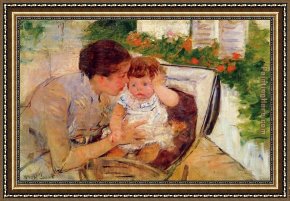 Mrs Cassatt Reading to Her Grandchildren, 1888 Framed Paintings - Susan Comforting the Baby 1881 by Mary Cassatt