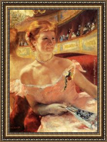 Mrs Cassatt Reading to Her Grandchildren, 1888 Framed Paintings - Woman With A Pearl Necklace In A Loge by Mary Cassatt