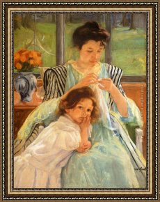 Mrs Cassatt Reading to Her Grandchildren, 1888 Framed Paintings - Young Mother Sewing by Mary Cassatt
